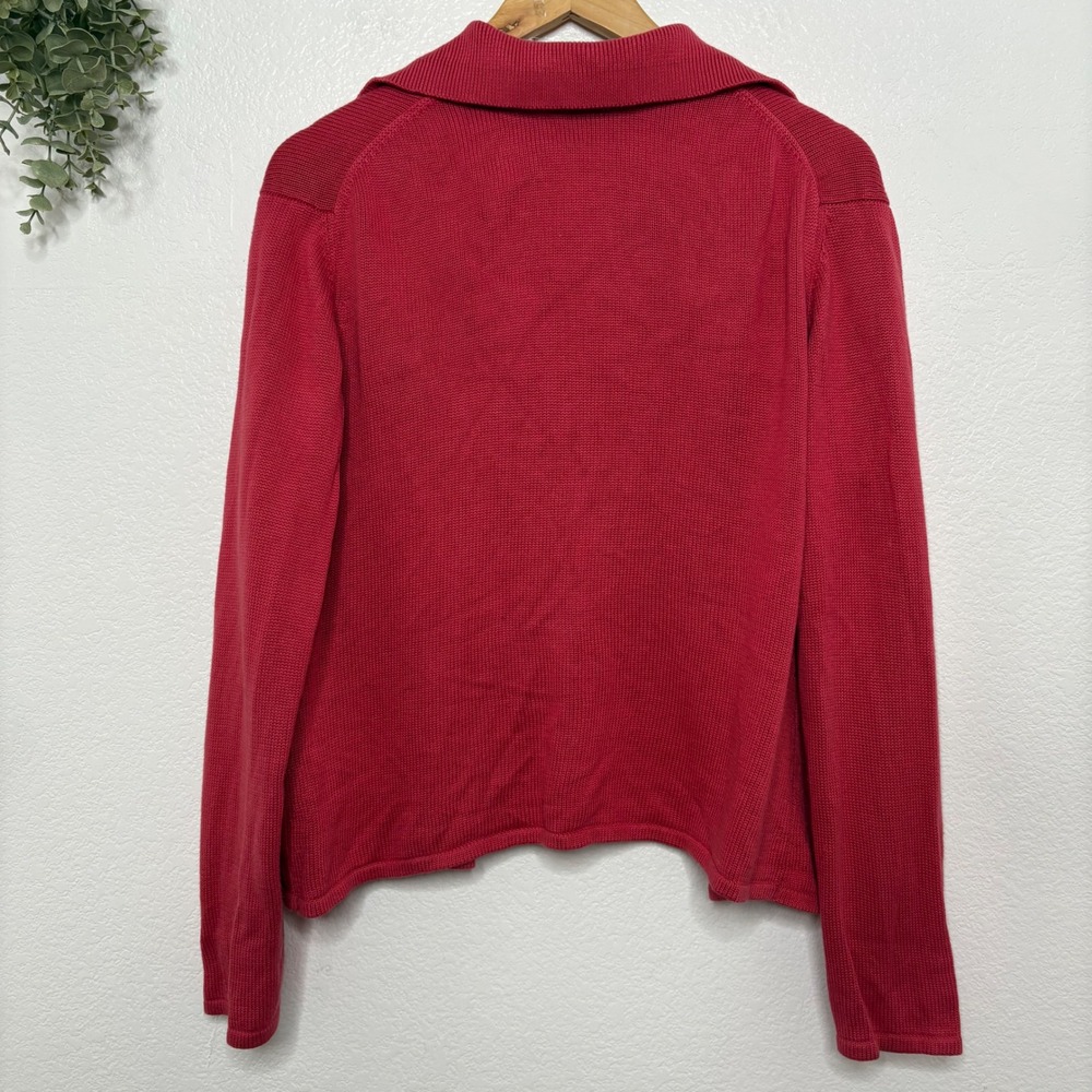 J. Jill Raspberry Red Silk Cotton Blend Collared Button Front Cardigan Sweater M - Picture 6 of 6